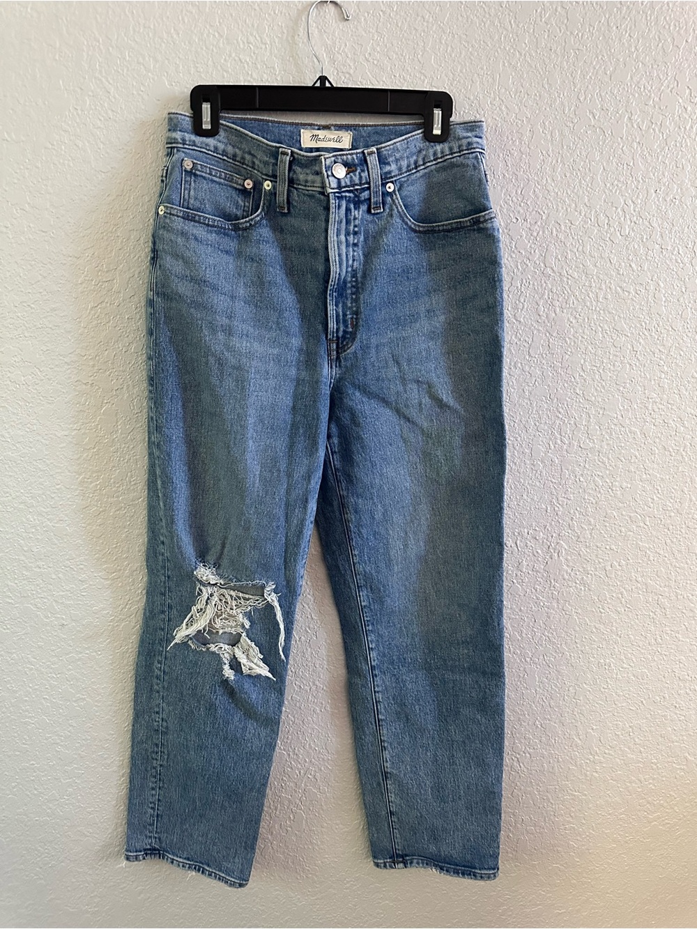 Madewell The Perfect Vintage Straight Jeans 28 High Rise Distressed Light Wash